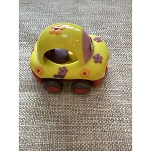 Battat Just B.  Wheeee-ls Pull Back Toy Soft Buggly Car Yellow Flowers Vehicle